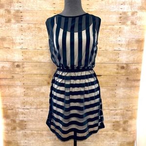 Black sheer stripe sleeveless mini dress. Size Small.